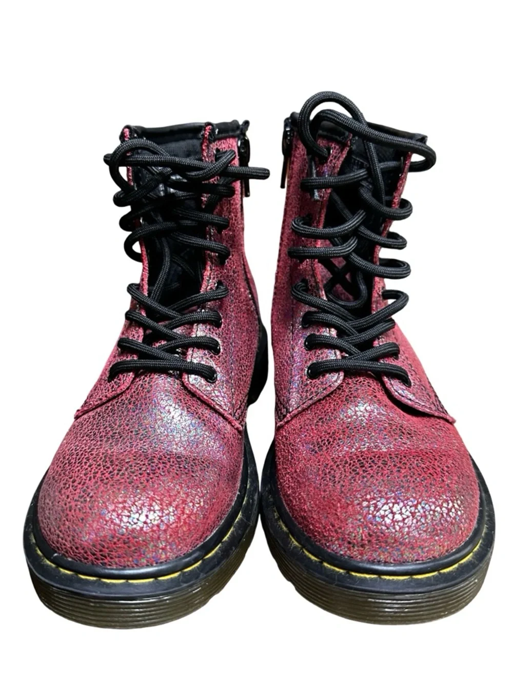 Dr Martens Delaney Lace Up Zip Up Boots Size 1 Pink Sparkly Combat Moto AW004